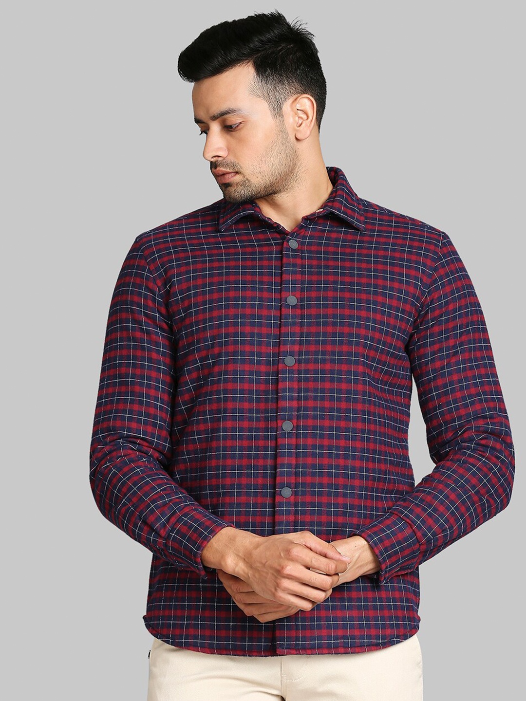 

Parx Men Red Slim Fit Checked Pure Cotton Casual Shirt