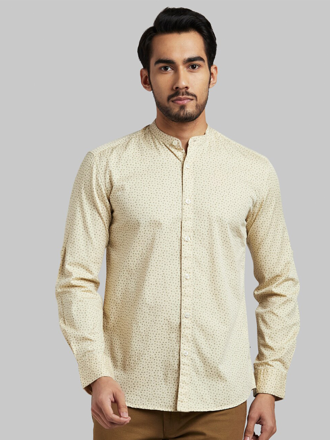 

Parx Men Beige Slim Fit Printed Cotton Casual Shirt
