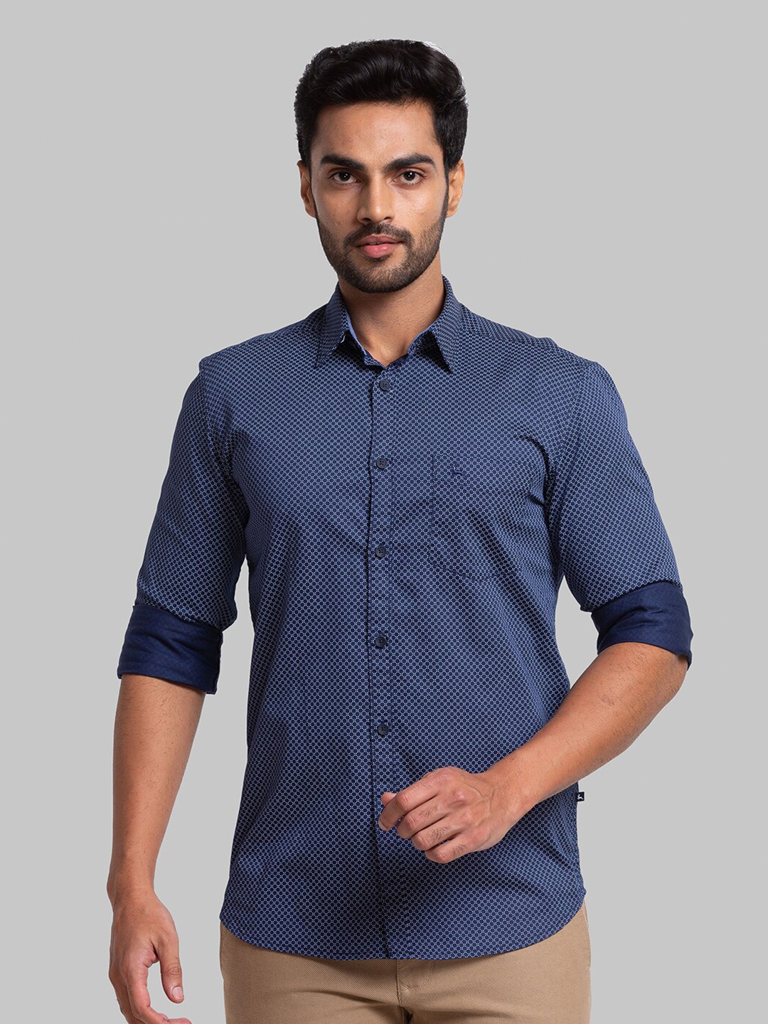 

Parx Men Blue Slim Fit Printed Cotton Casual Shirt