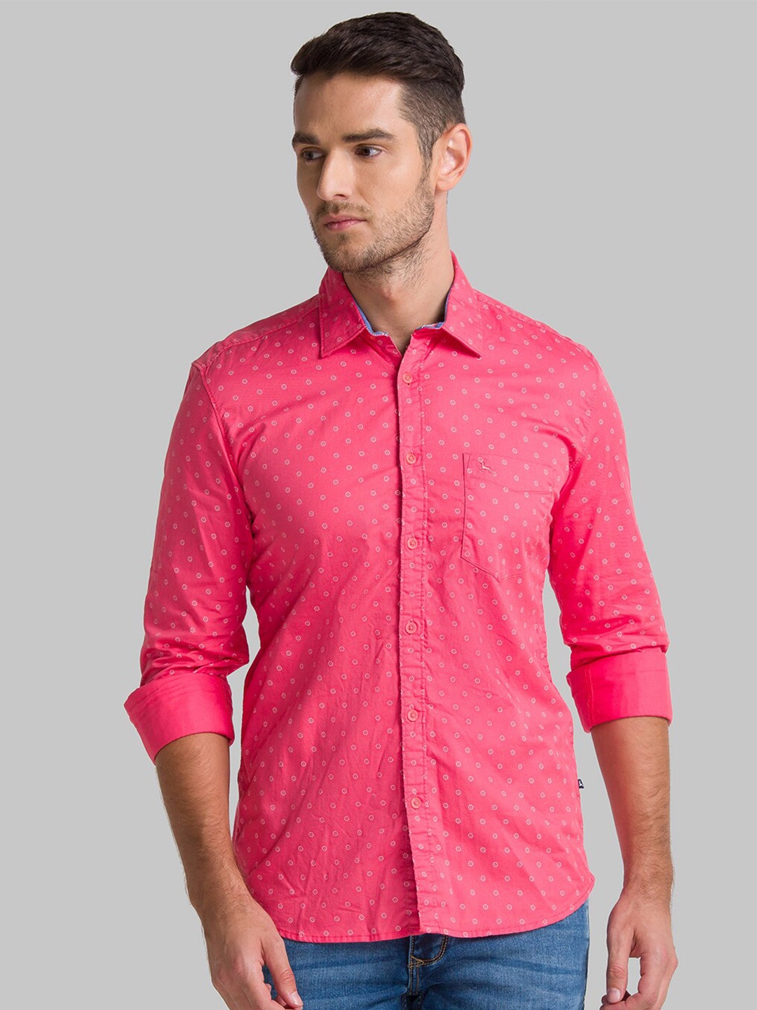 

Parx Men Red Slim Fit Printed Pure Cotton Casual Shirt