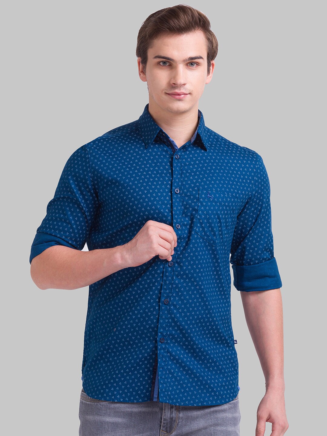 

Parx Men Blue Slim Fit Printed Casual Shirt