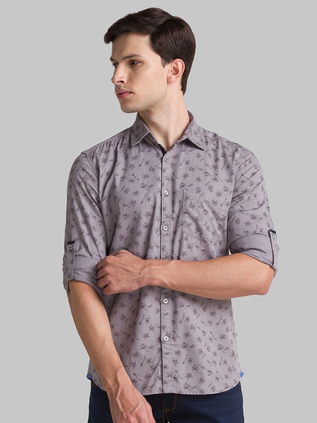 

Parx Men Grey Slim Fit Printed Casual Shirt