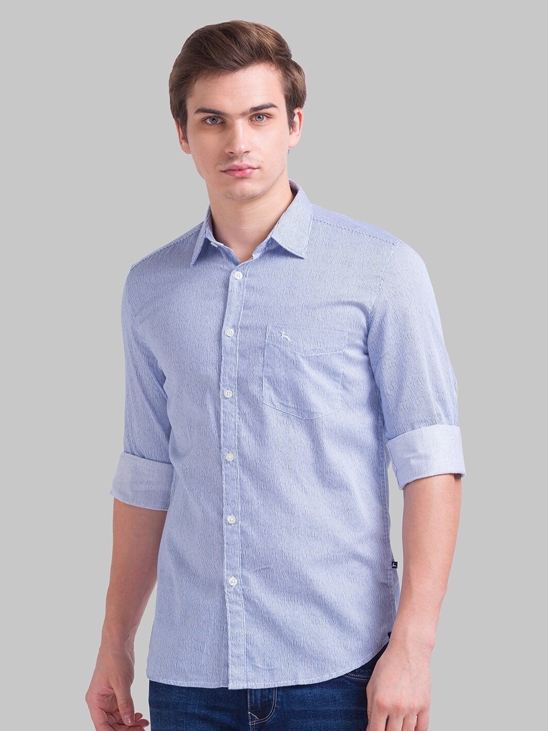 

Parx Men Blue Slim Fit Pure Cotton Casual Shirt