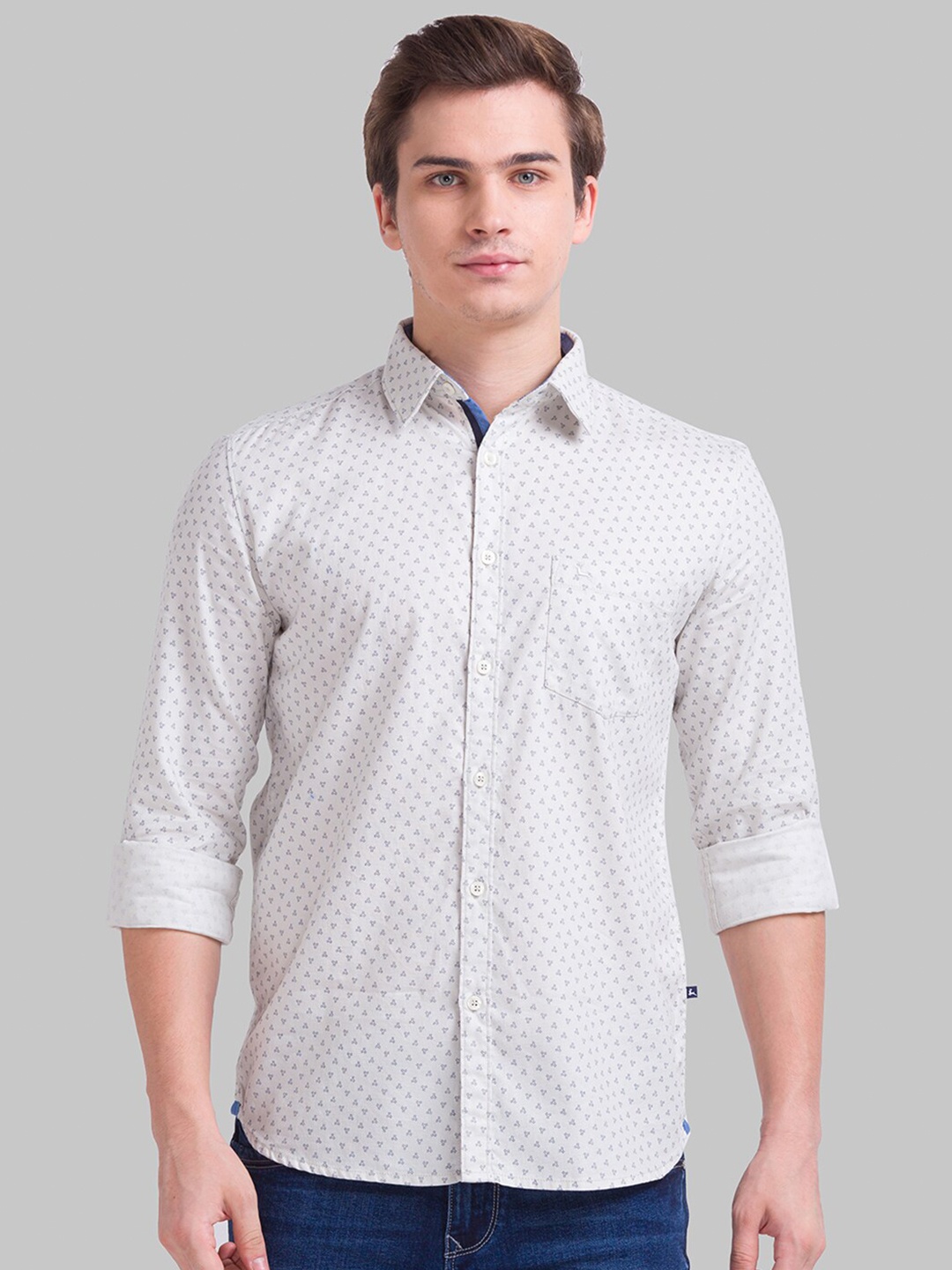 

Parx Men Beige Slim Fit Printed Cotton Casual Shirt