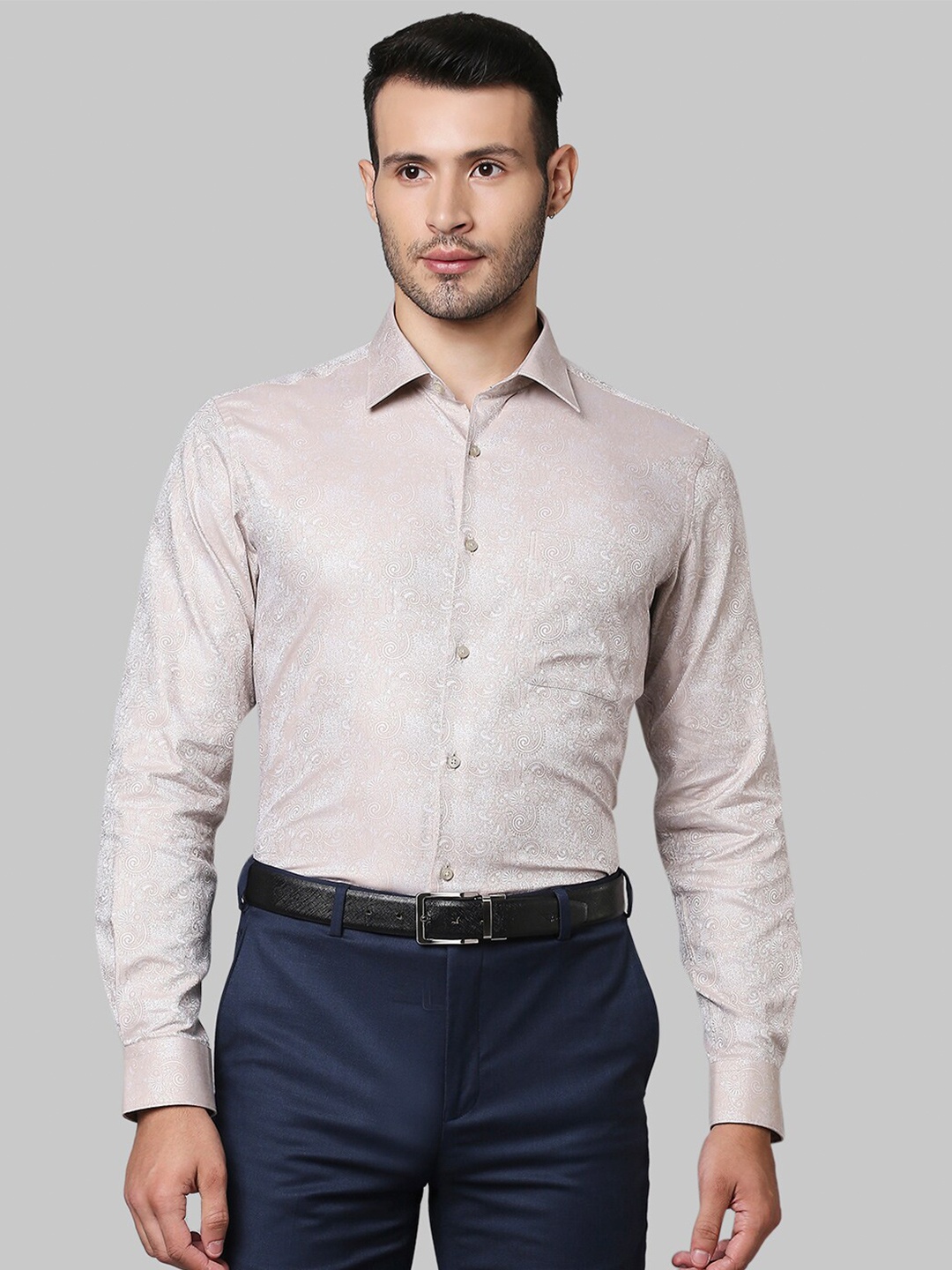 

Raymond Men Beige Colored Printed Pure Cotton Shirts