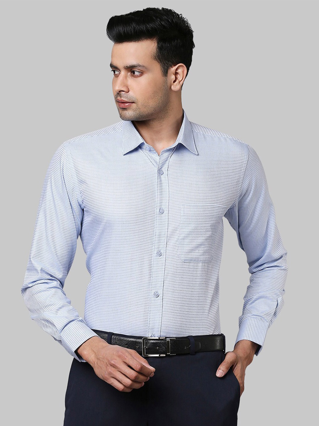 

Raymond Men Blue Printed Pure Cotton Formal Shirt