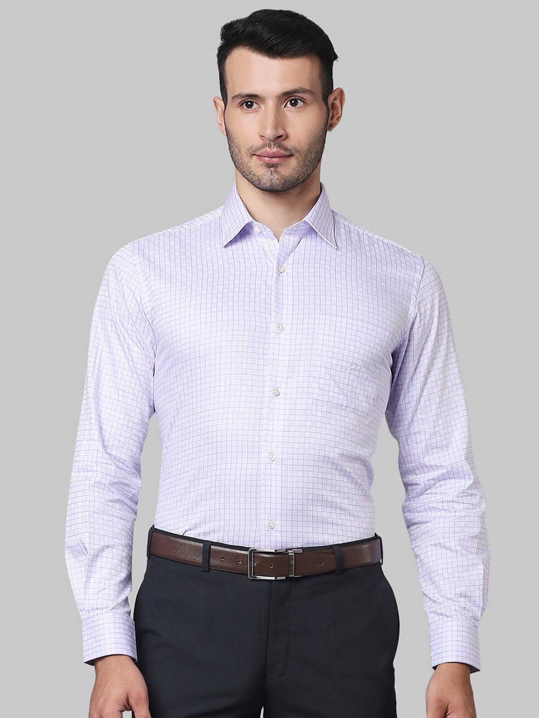 

Raymond Men White Grid Tattersall Checks Checked Formal Shirt