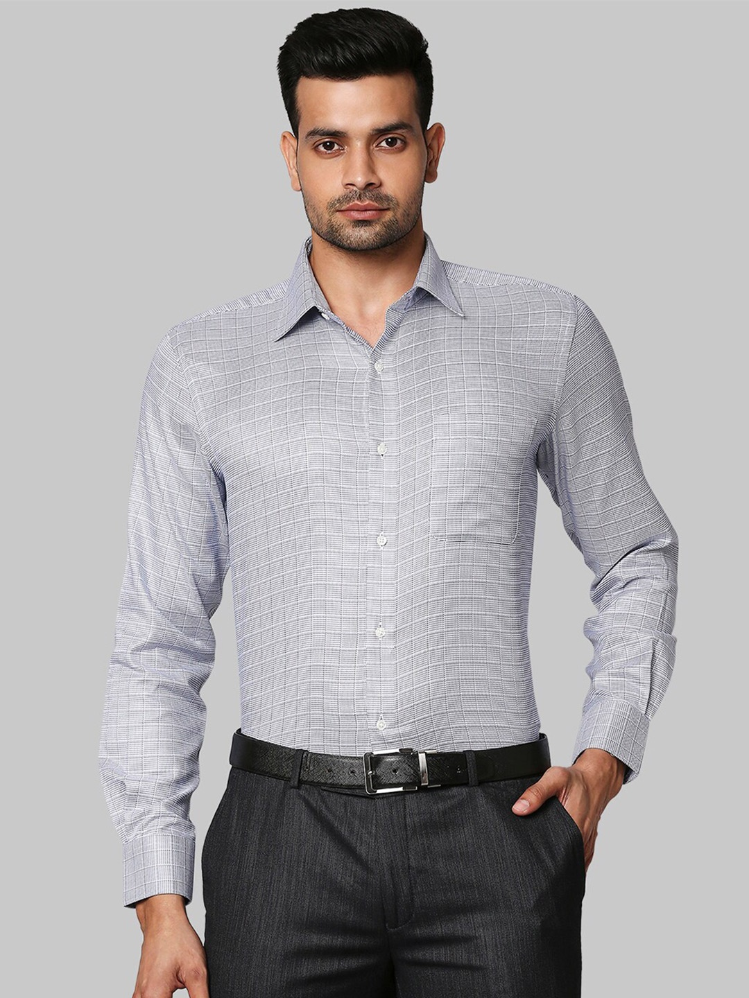 

Raymond Men Blue Striped Pure Cotton Formal Shirt