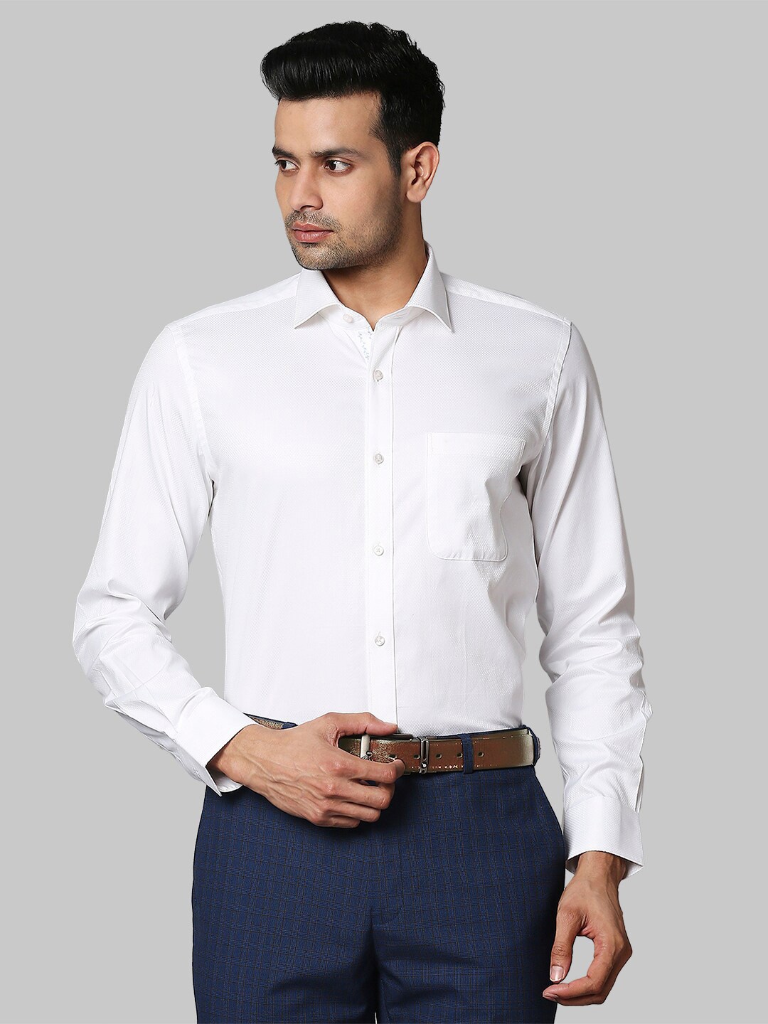

Raymond Men White Self Design Pure Cotton Formal Shirts