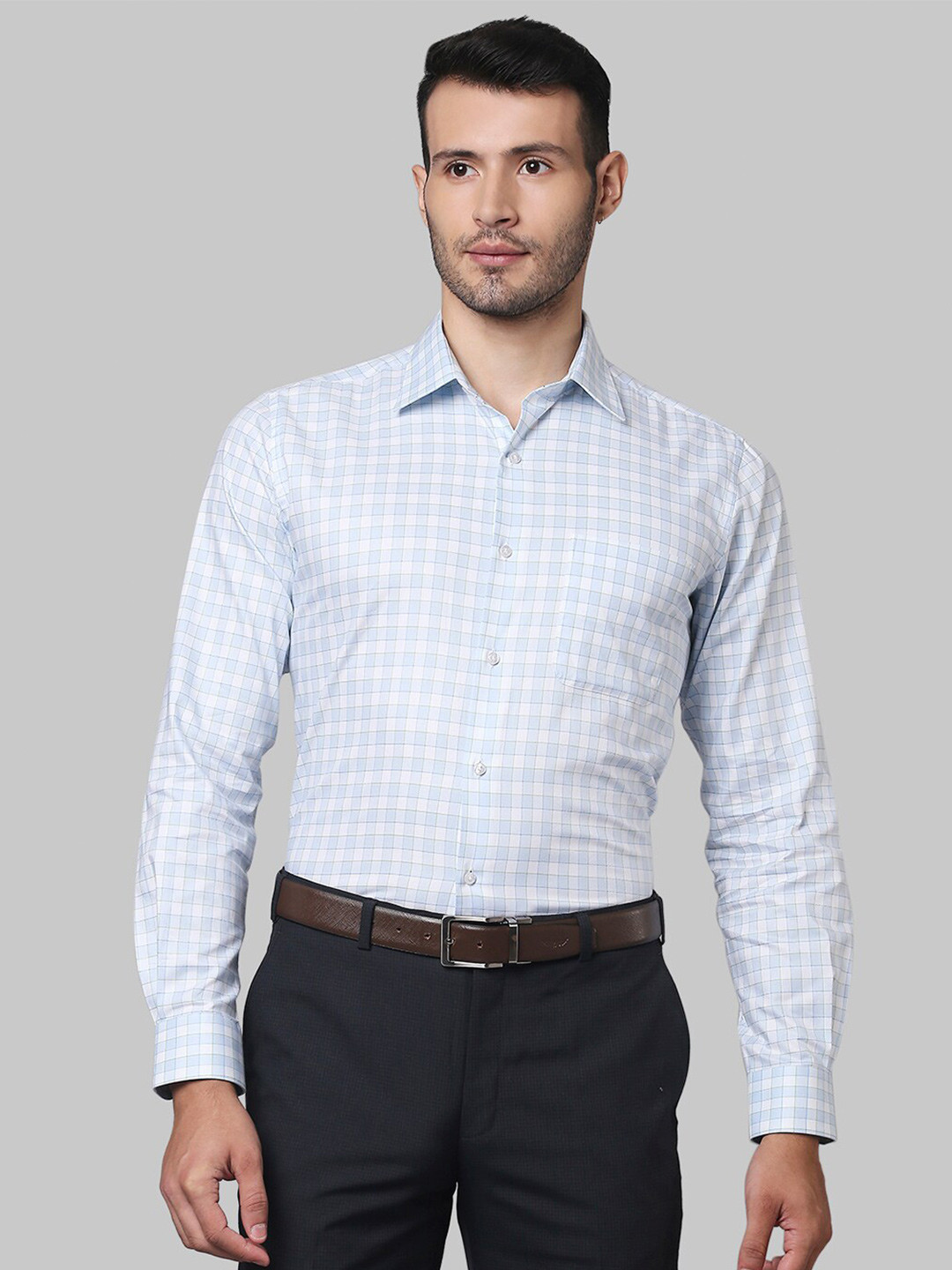 

Raymond Men Blue Checked Formal Shirt