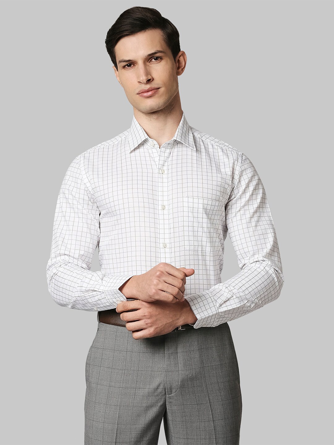 

Raymond Men Brown Grid Tattersall Checks Checked Formal Shirt