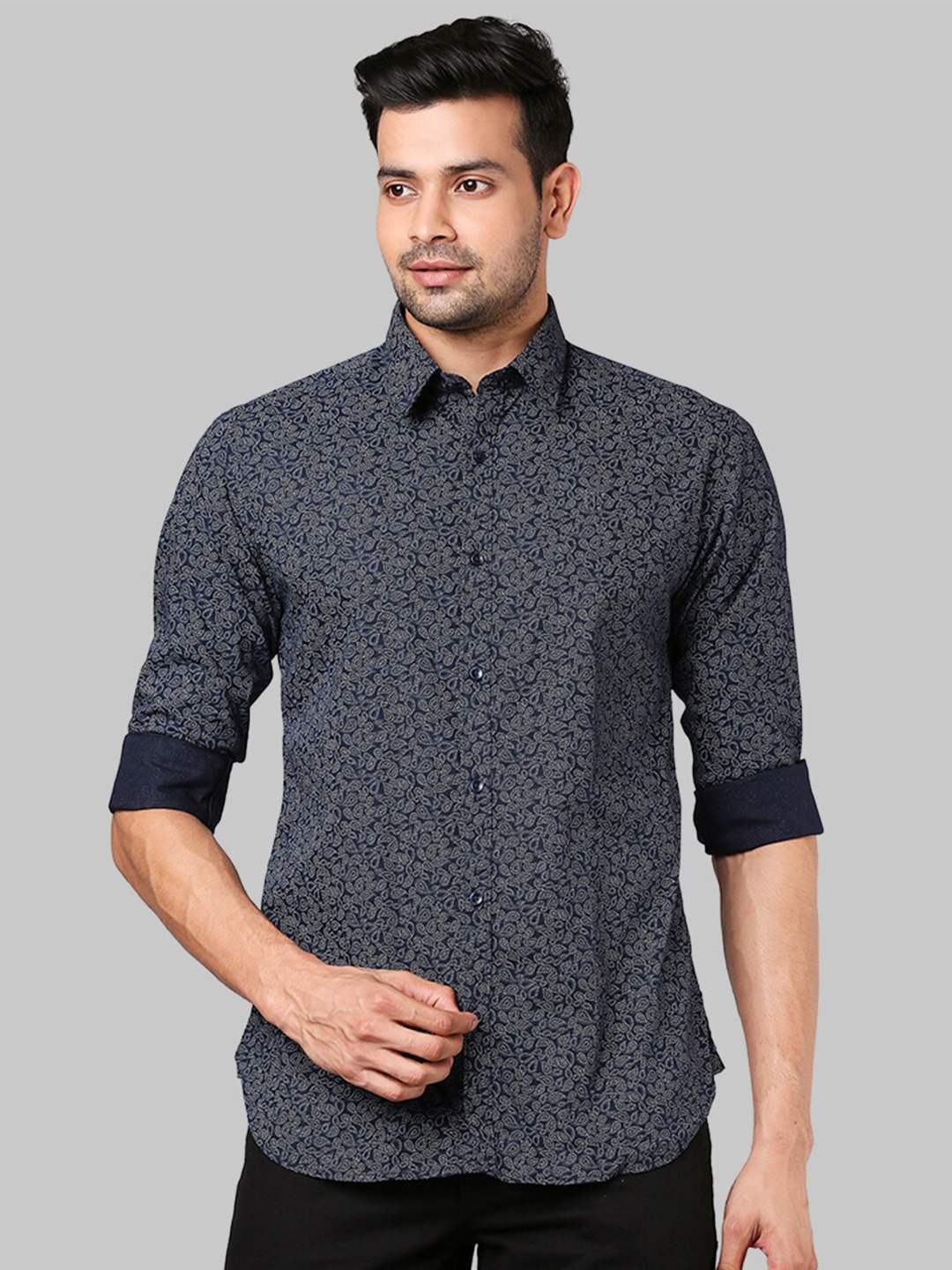 

Raymond Men Blue Slim Fit Floral Printed Long sleeve Casual Shirt