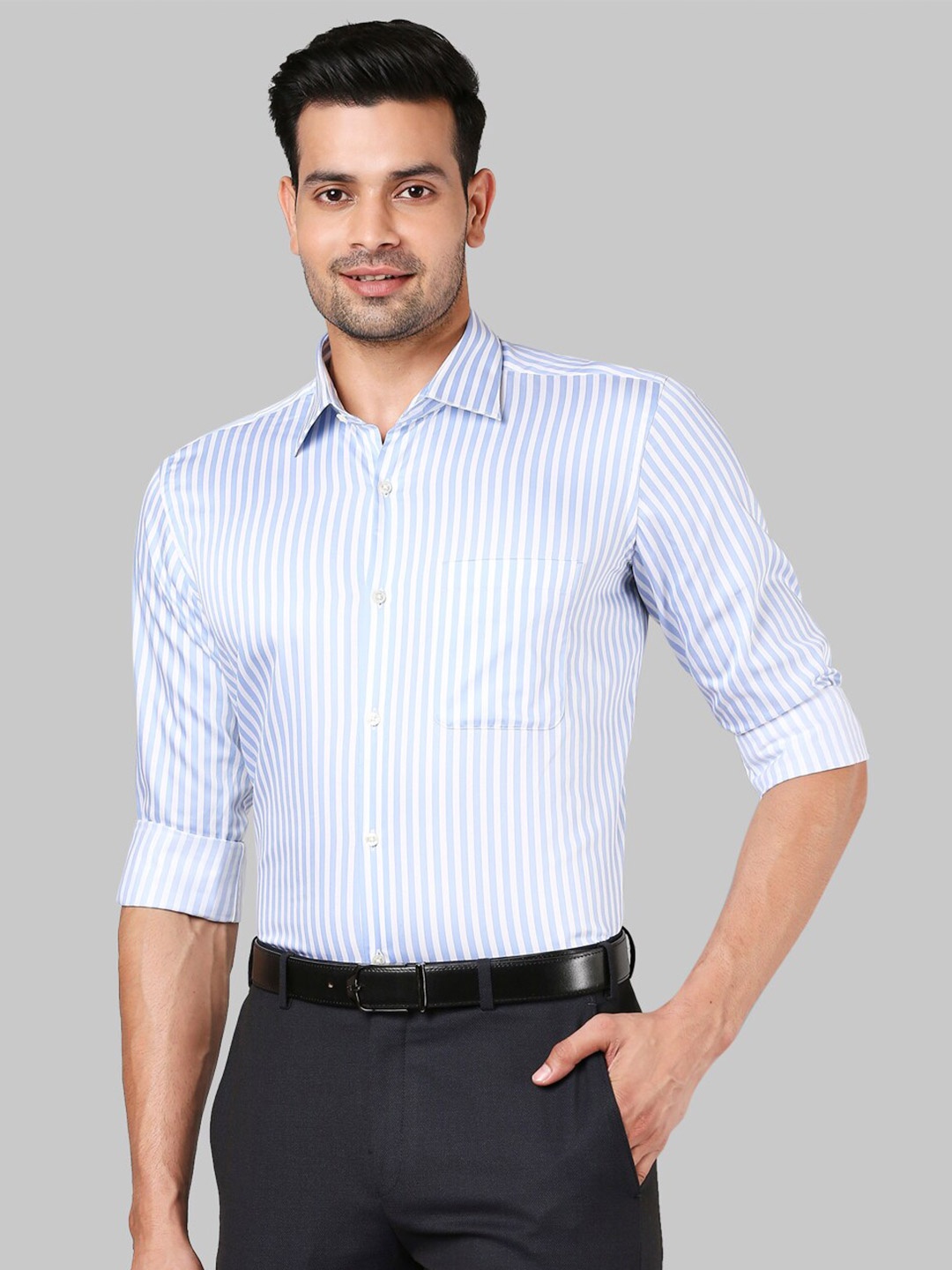 

Raymond Men Blue Striped Formal Shirt