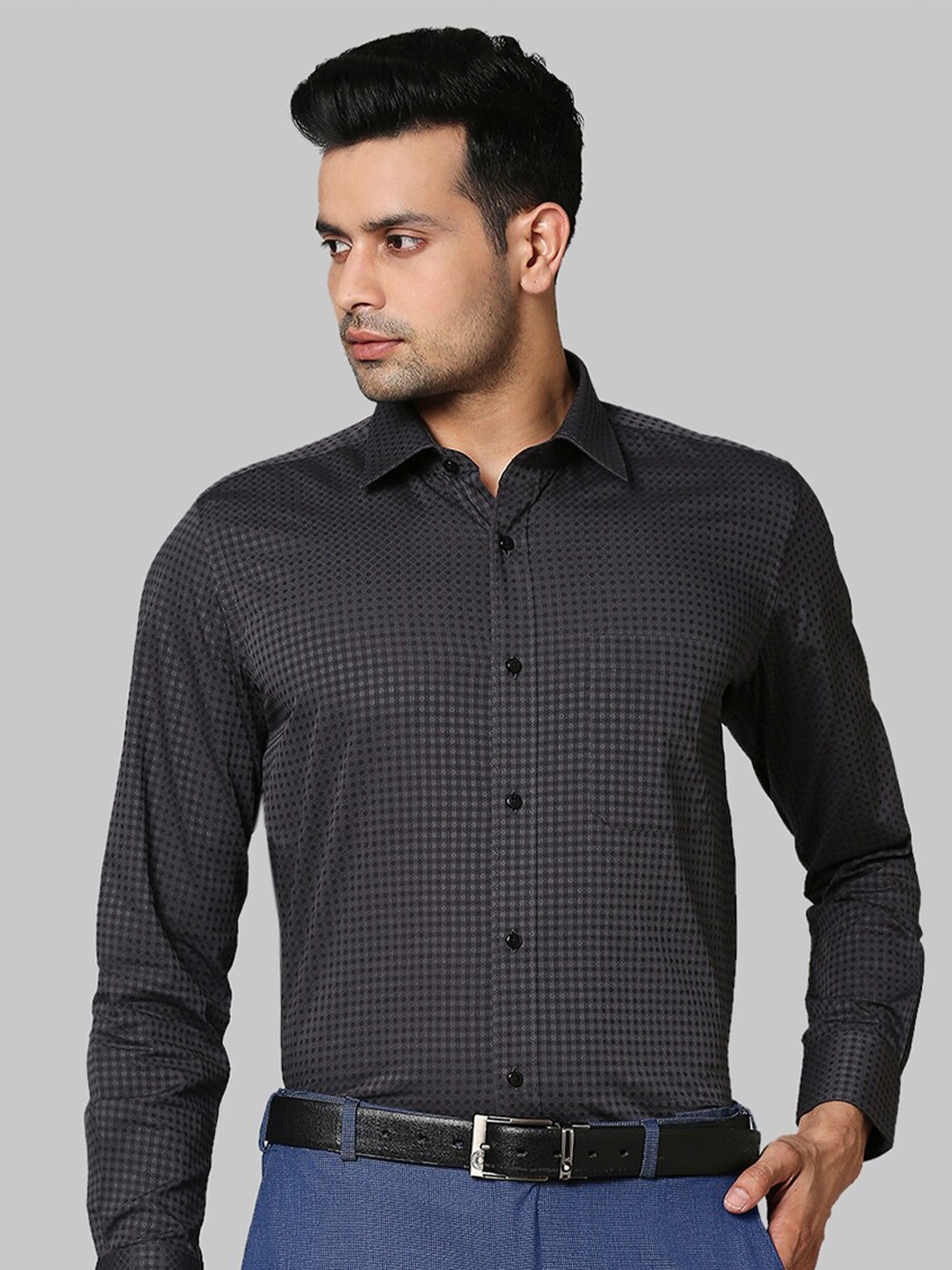 

Raymond Men Grey Microchecks Formal Shirt