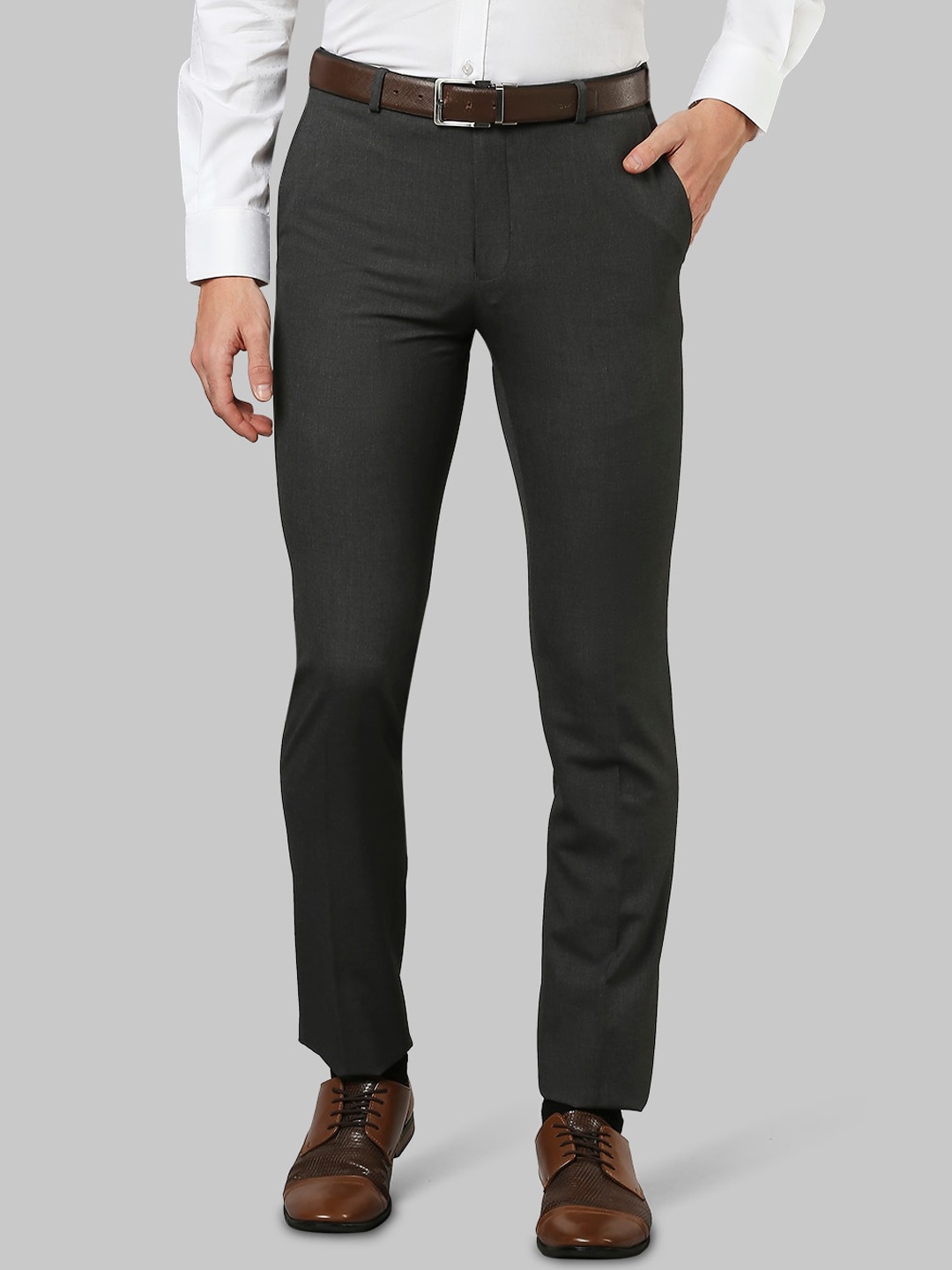 

Raymond Men Dark Grey Solid Slim Fit Trousers