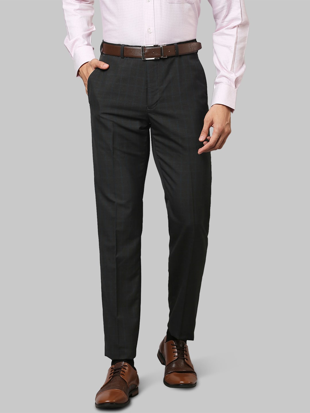 

Raymond Men Green Checked Formal Trousers