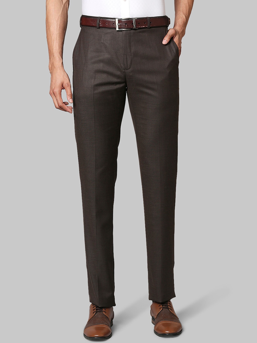 

Raymond Men Coffee Brown Solid Trousers