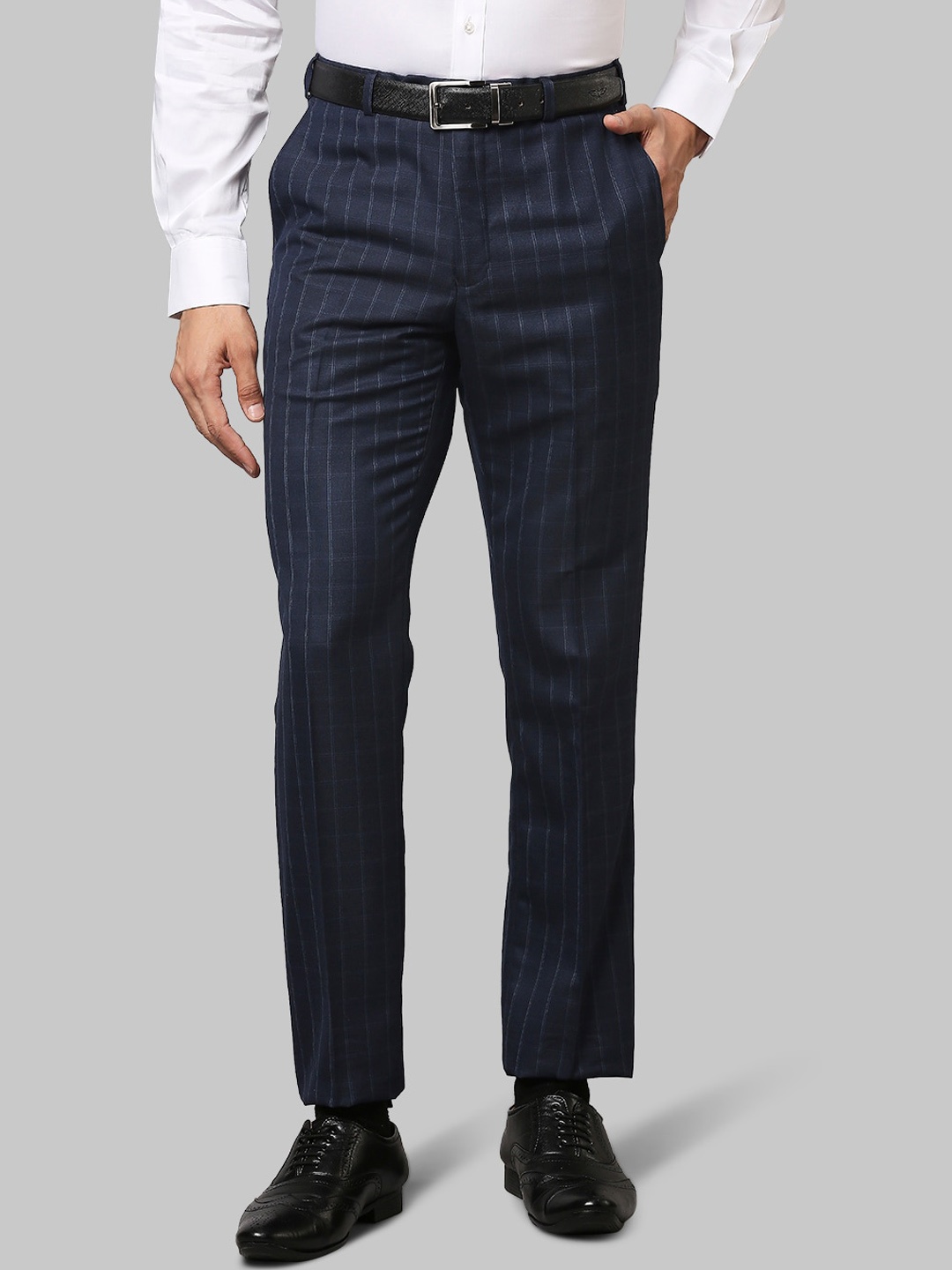 

Raymond Men Blue Striped Formals Trousers