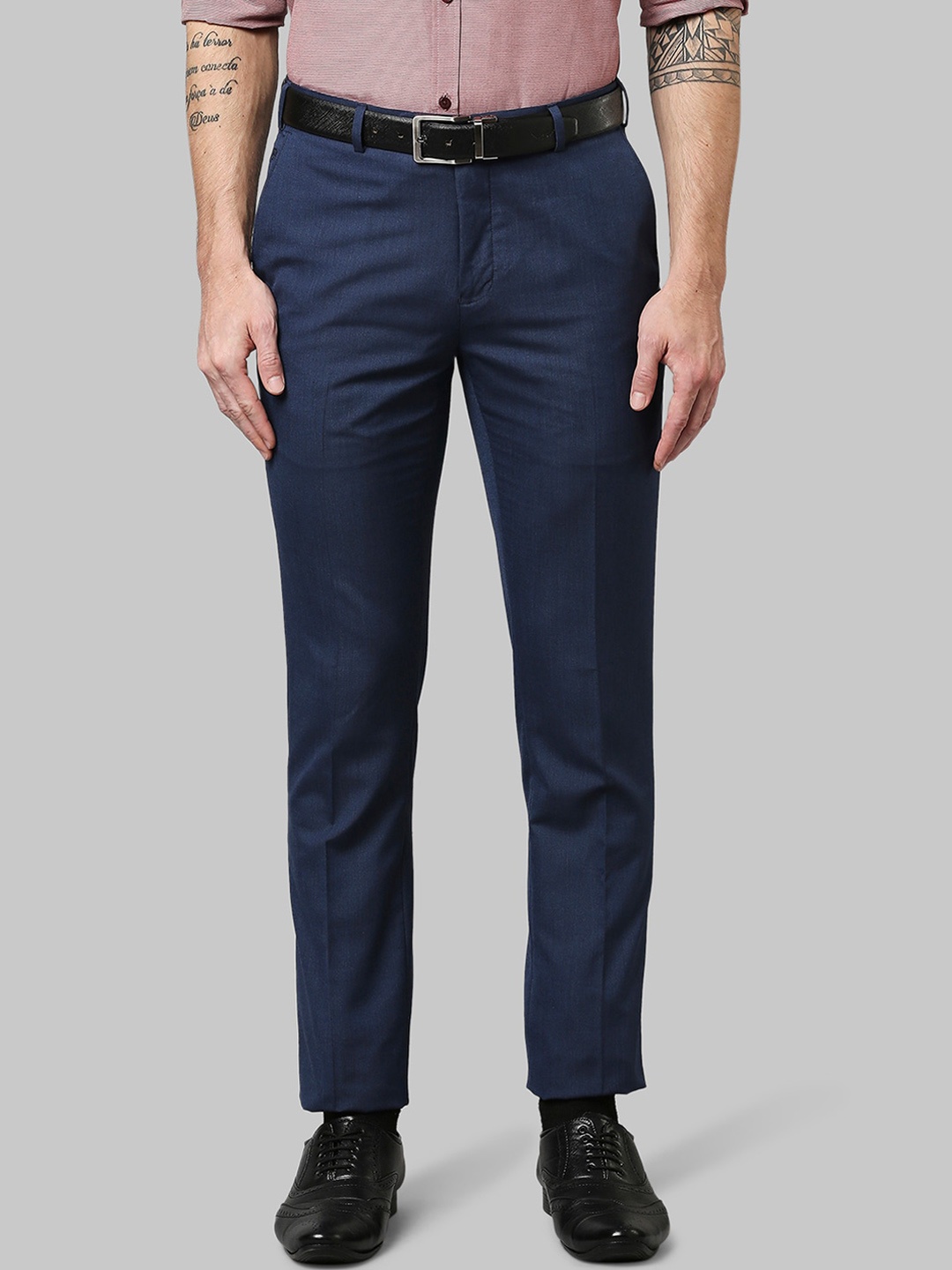 

Raymond Men Blue Solid Slim Fit Trousers