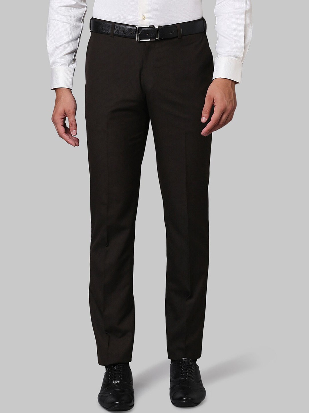 

Raymond Men Mid-Rise Pure Cotton Formal Trousers, Brown