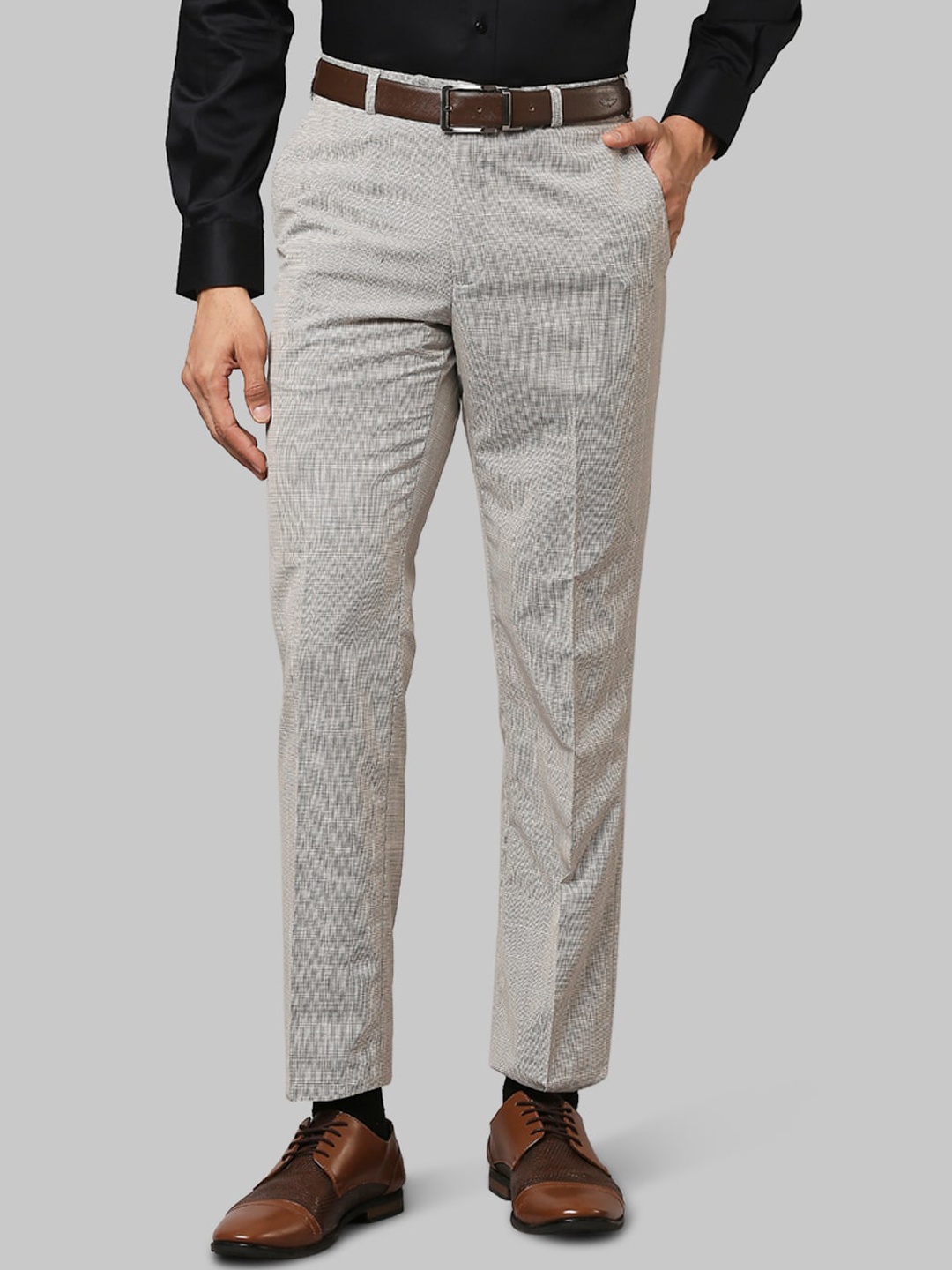 

Raymond Men Beige Checked Pure Cotton Trousers
