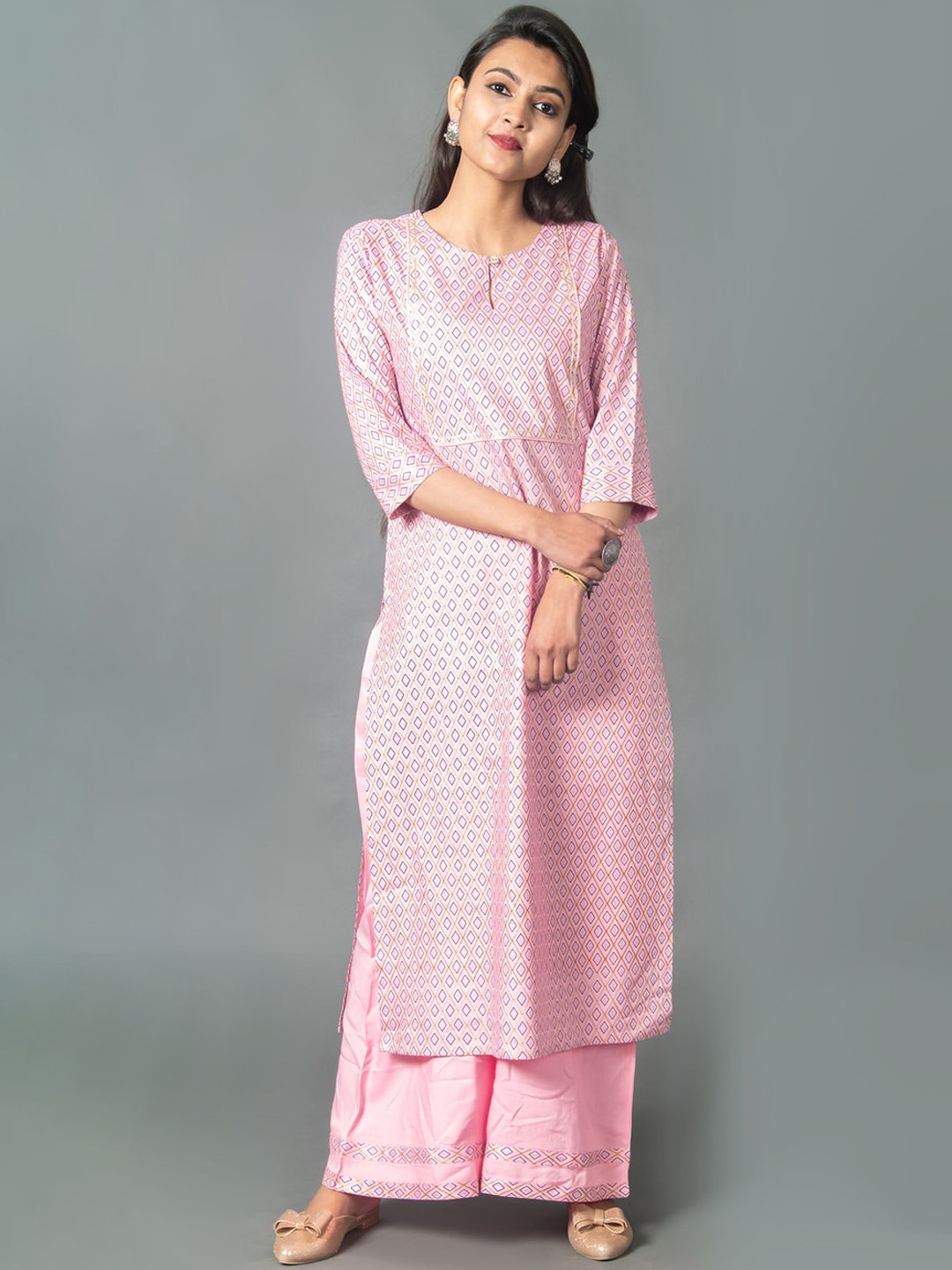 

CRAFTED FOR YOU Women Pink Layered Gotta Patti Kurti with Skirt