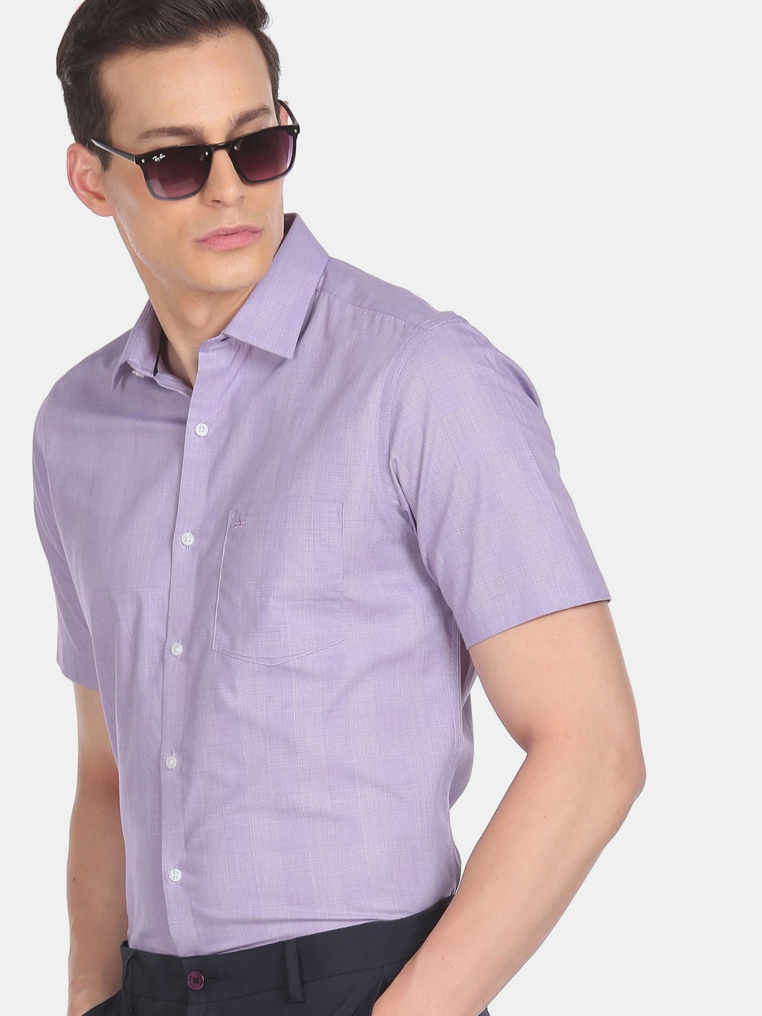 

Arrow Men Purple Checked Cotton Regular Fit Short Sleeve Formal Shirt