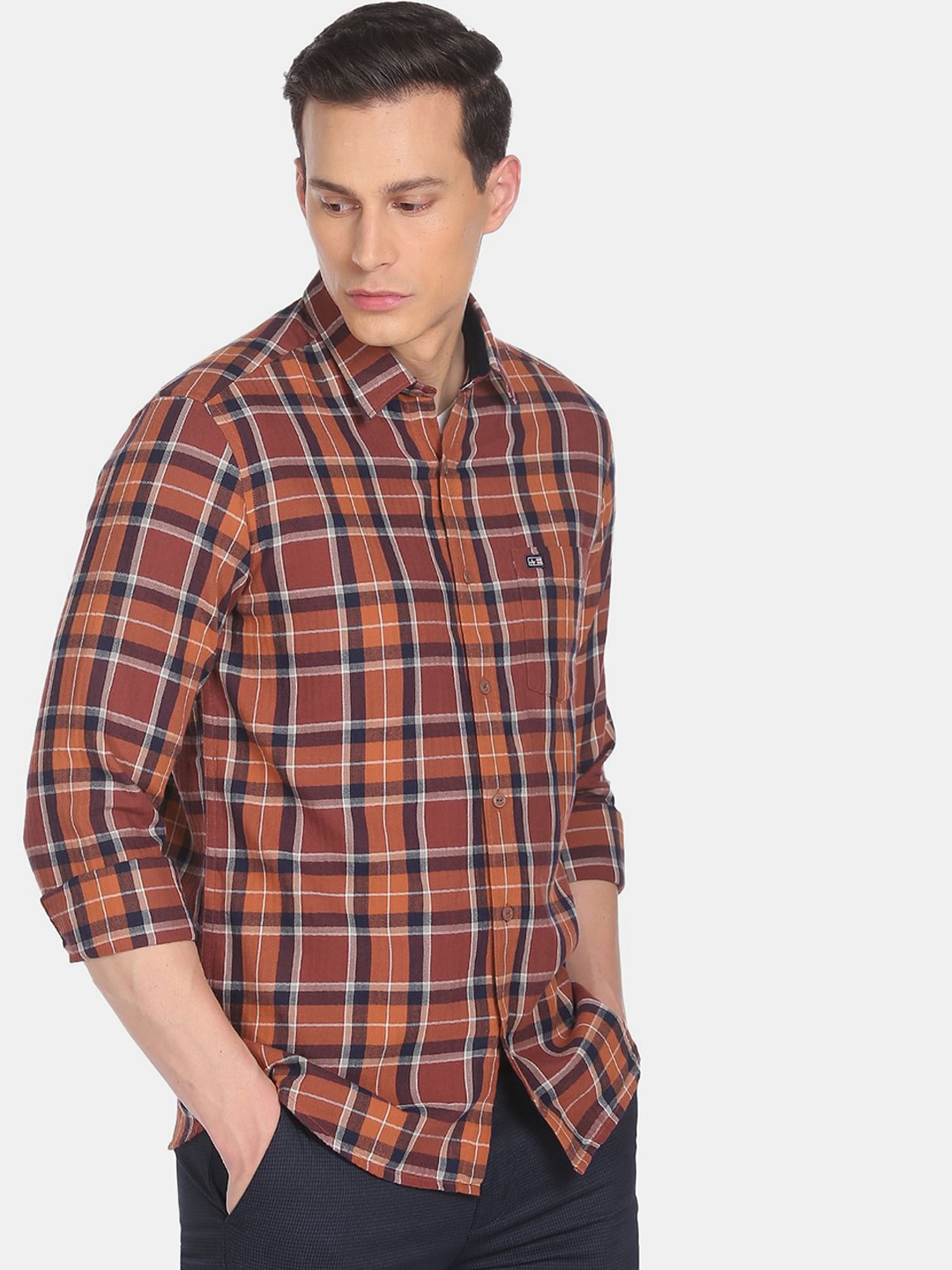 

Arrow Sport Men Orange Slim Fit Tartan Checks Checked Casual Shirt