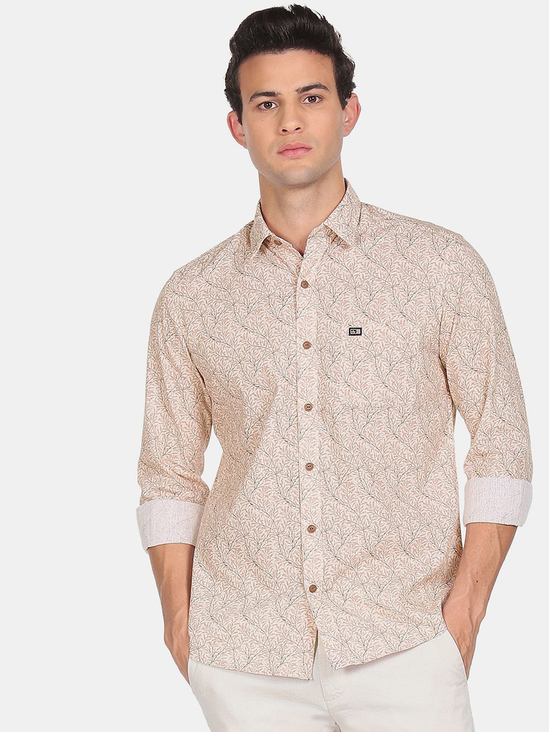 

Arrow Sport Men Beige Regular Fit Floral Printed Cotton Casual Shirt
