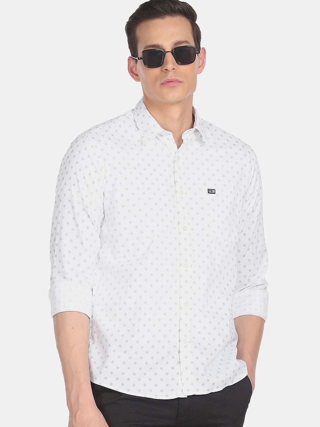 

Arrow Sport Men White Cotton Slim Fit Printed Formal Shirt
