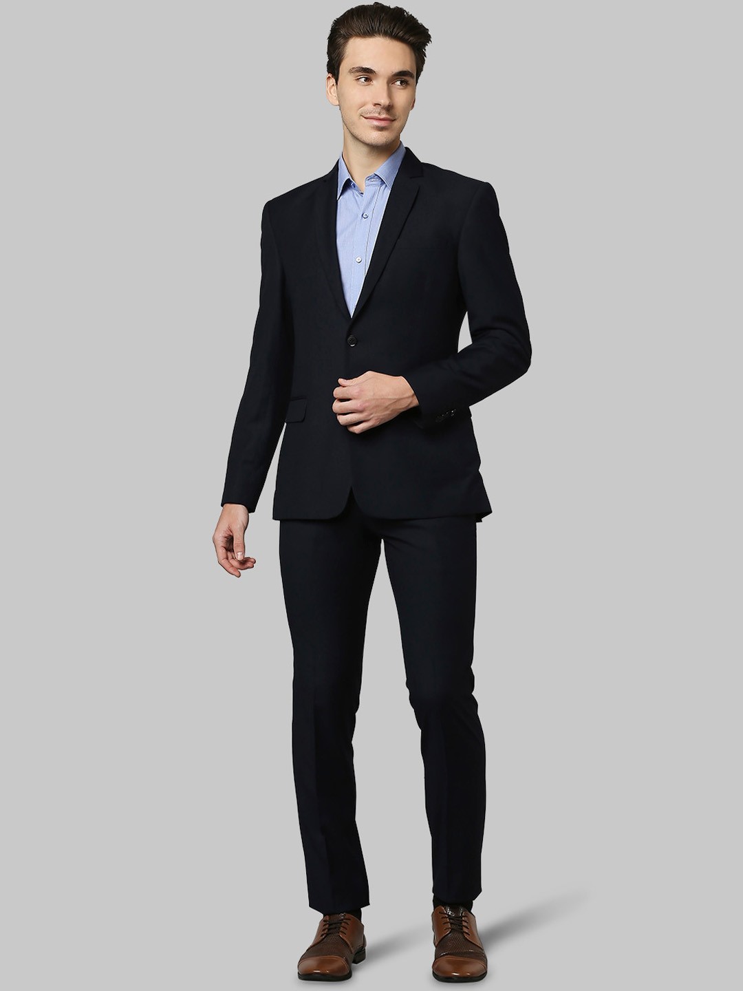 

Park Avenue Men Navy Solid Slim Fit 2 Piece Formal Suit, Navy blue