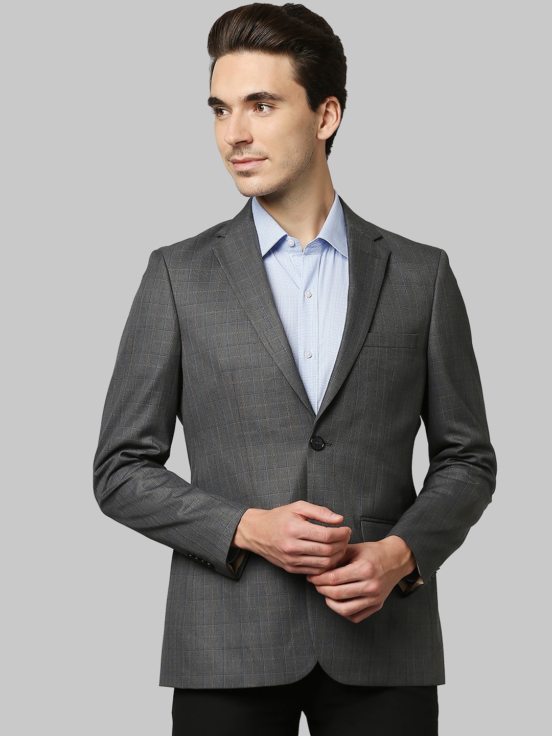 

Raymond Men Grey Checked Single Breasted Cotton Formal Blazer