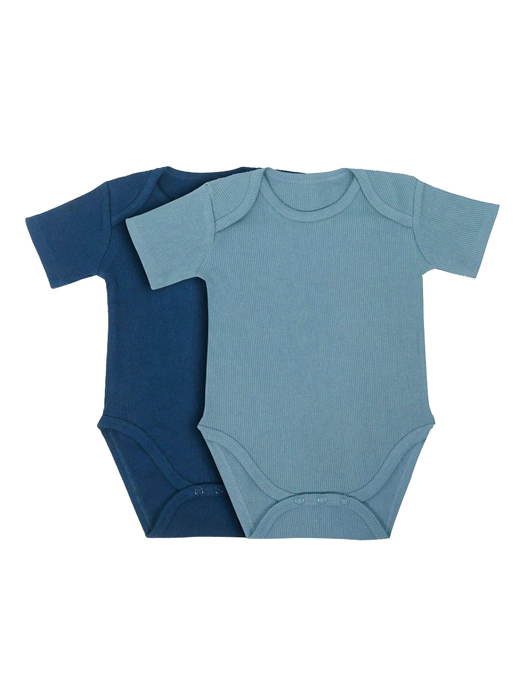 

haus & kinder Infant Kids Pack Of 2 Blue & Navy Blue Solid Pure Cotton Bodysuit