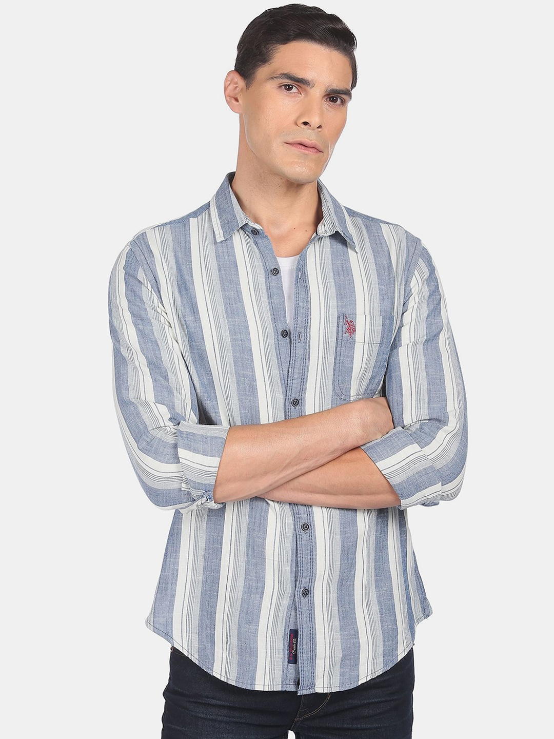 

U.S. Polo Assn. Denim Co.Men Blue Striped Casual Shirt