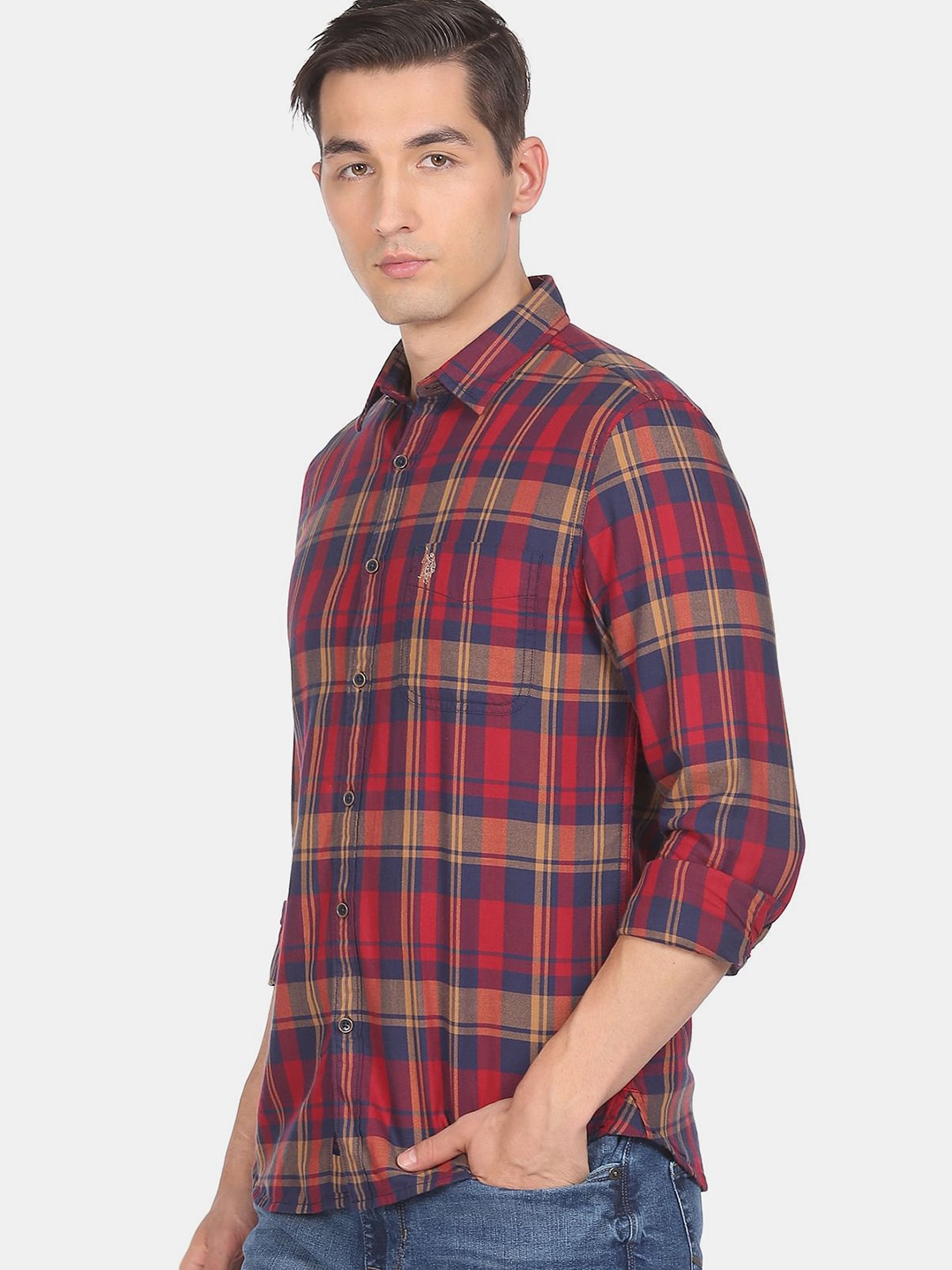 

U.S. Polo Assn. Denim Co.Men Maroon Tartan Checks Checked Casual Shirt