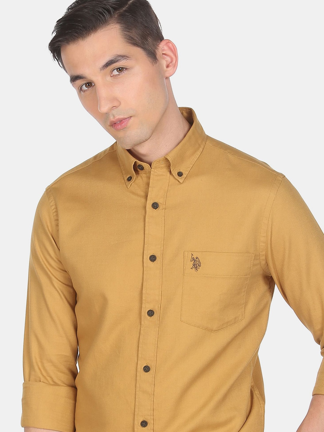 

U S Polo Assn Men Yellow Cotton Solid Casual Shirt