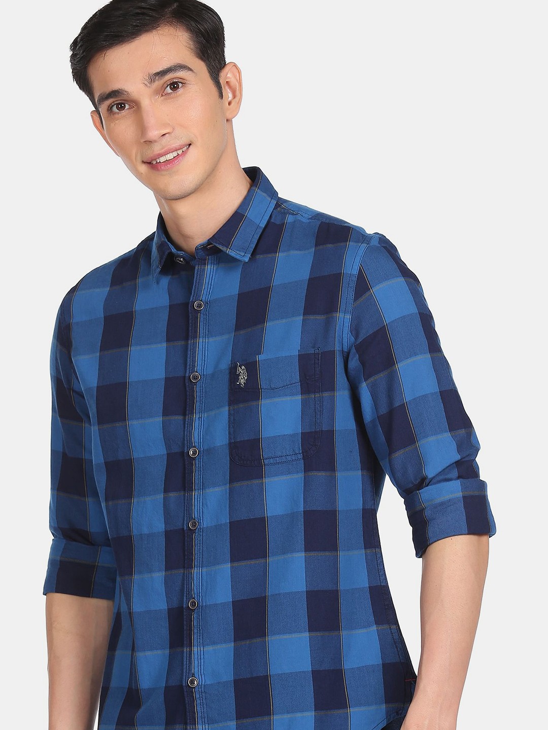 

U.S. Polo Assn. Denim Co.Men Blue Buffalo Checks Checked Casual Shirt