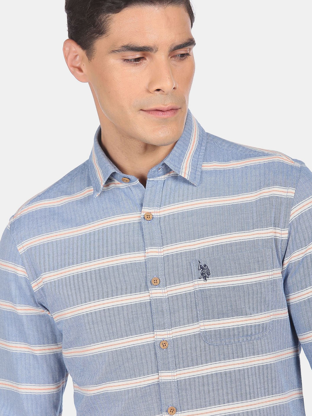 

U.S. Polo Assn. Denim Co.Men Blue Horizontal Stripes Striped Casual Shirt