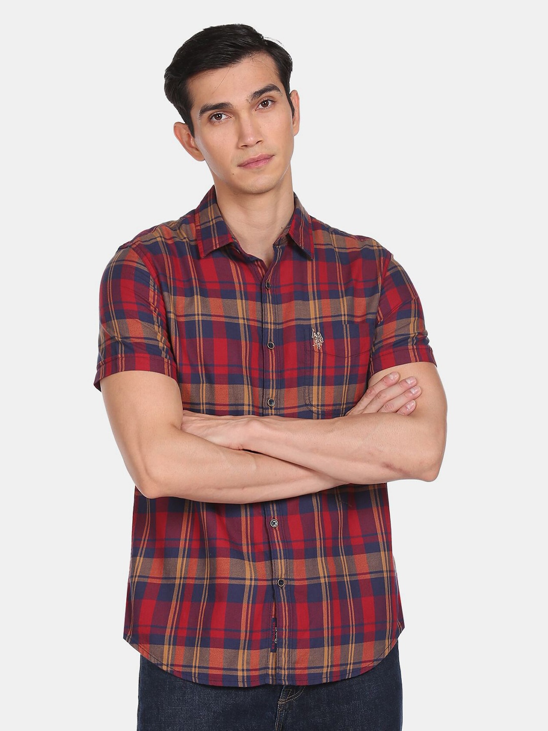 

U.S. Polo Assn. Denim Co.Men Red Tartan Checks Checked Casual Shirt