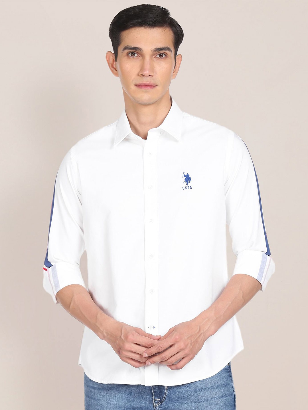 

U S Polo Assn Men White side arms design Checked Casual Shirt