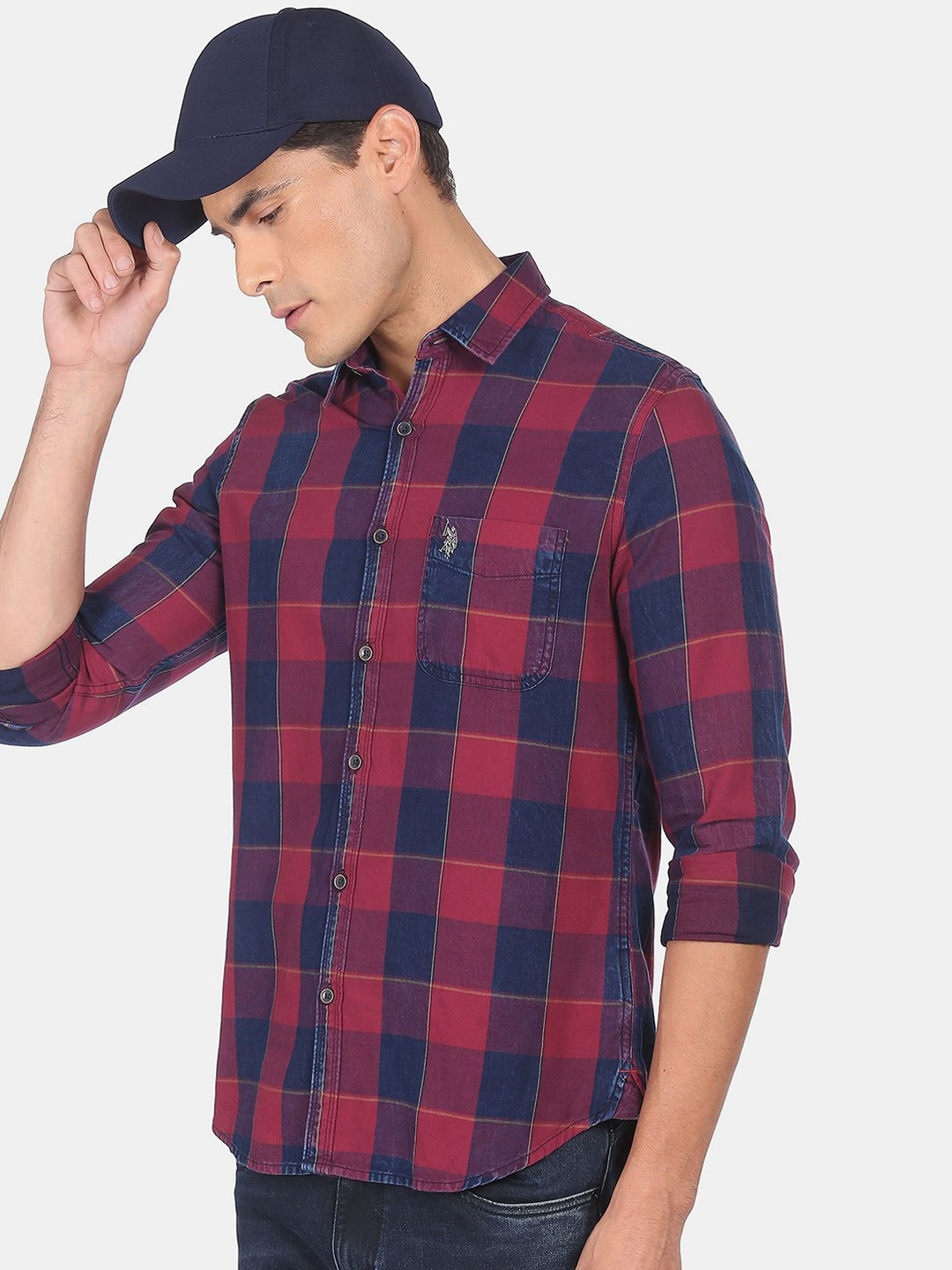 

U.S. Polo Assn. Denim Co.Men Red Buffalo Checks Checked Pure Cotton Casual Shirt