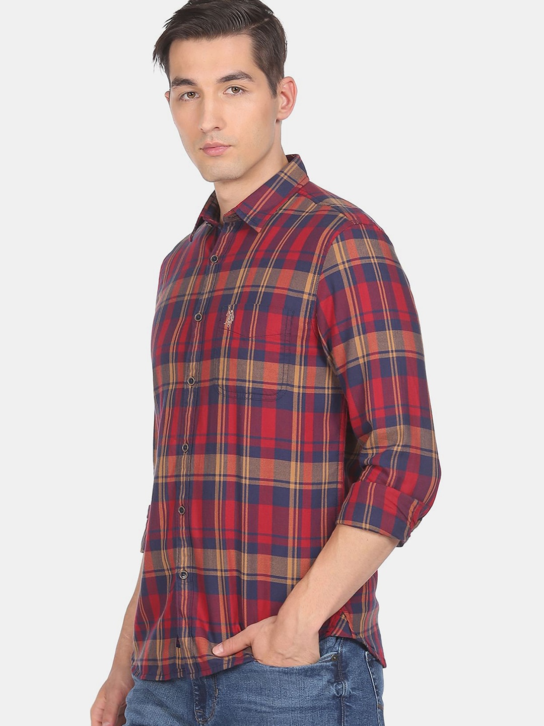 

U.S. Polo Assn. Denim Co.Men Maroon Tartan Checked Cotton Casual Shirt