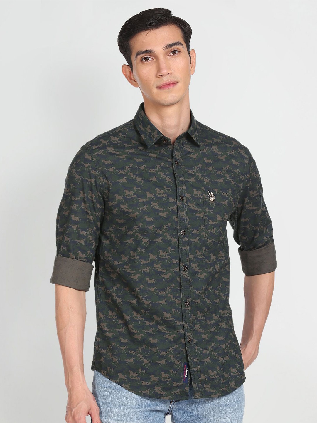 

U.S. Polo Assn. Denim Co.Men Green Printed Casual Shirt