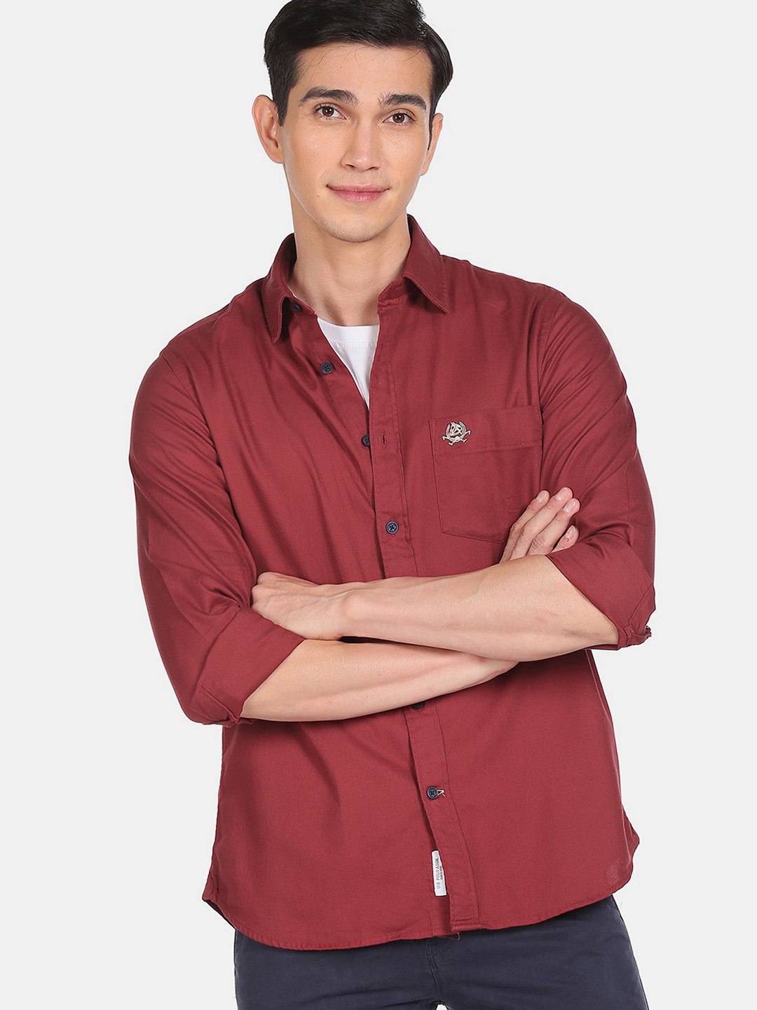 

U S Polo Assn Men Red Solid Casual Shirt