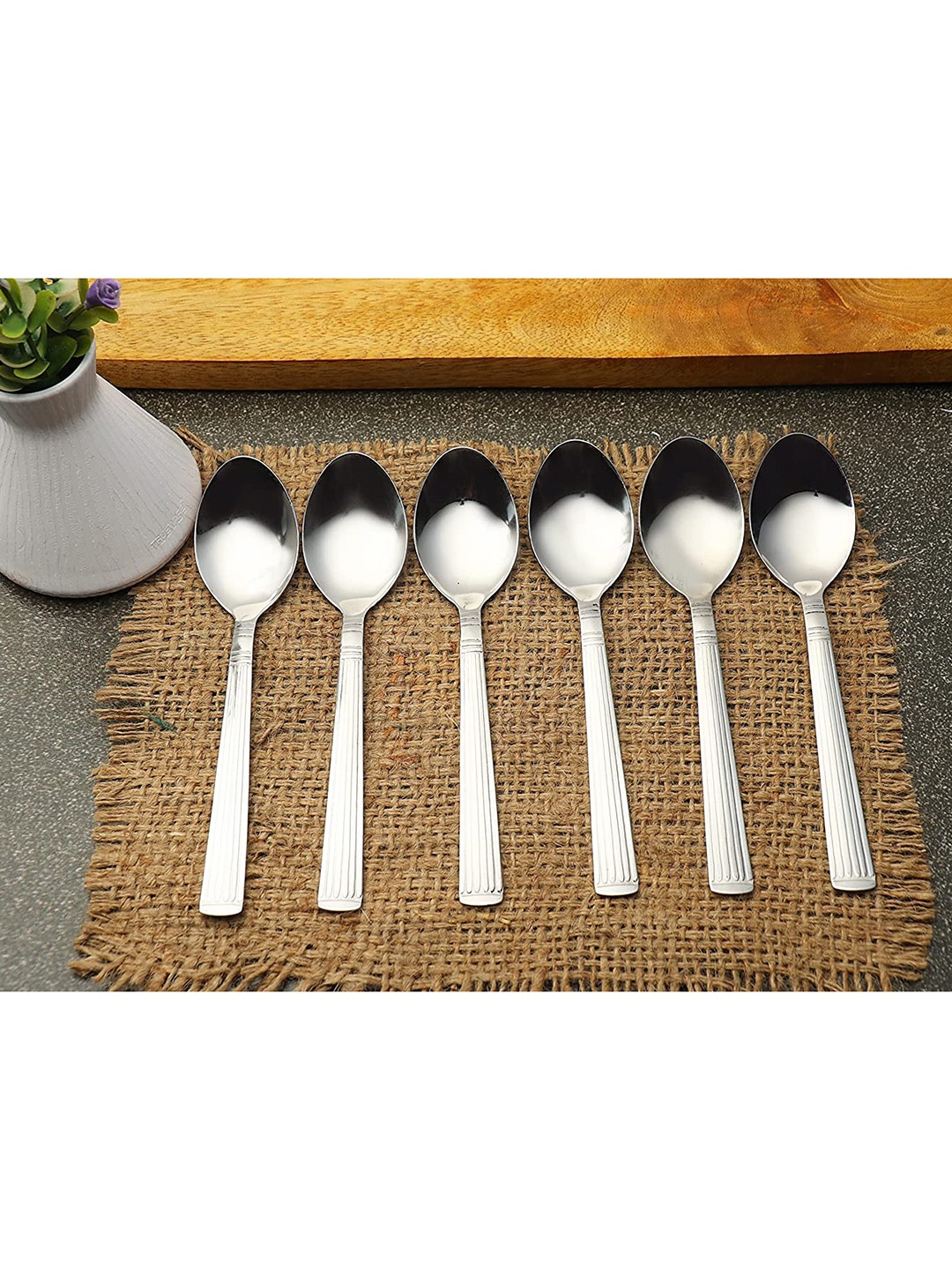 

ZEVORA Set of 18 Silver-Toned Solid Stainless Steel Spoon With Cutlery Holder & Cutlery Stand