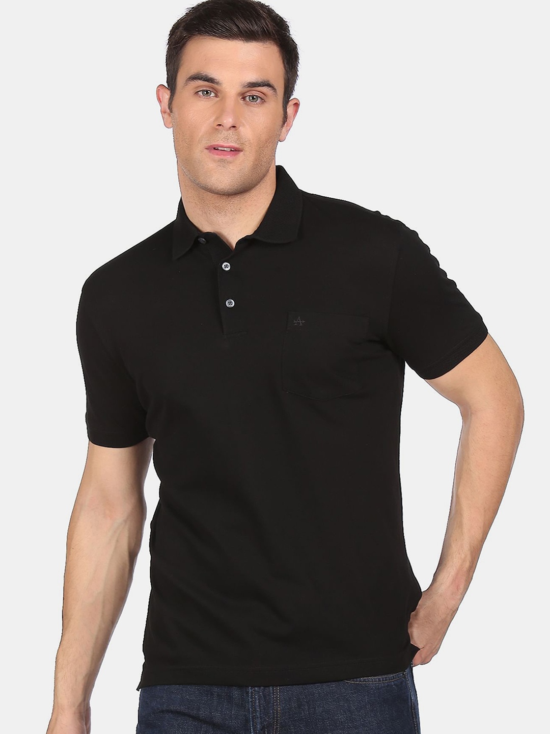 

Arrow Men Black Brand Logo Polo Collar T-shirt