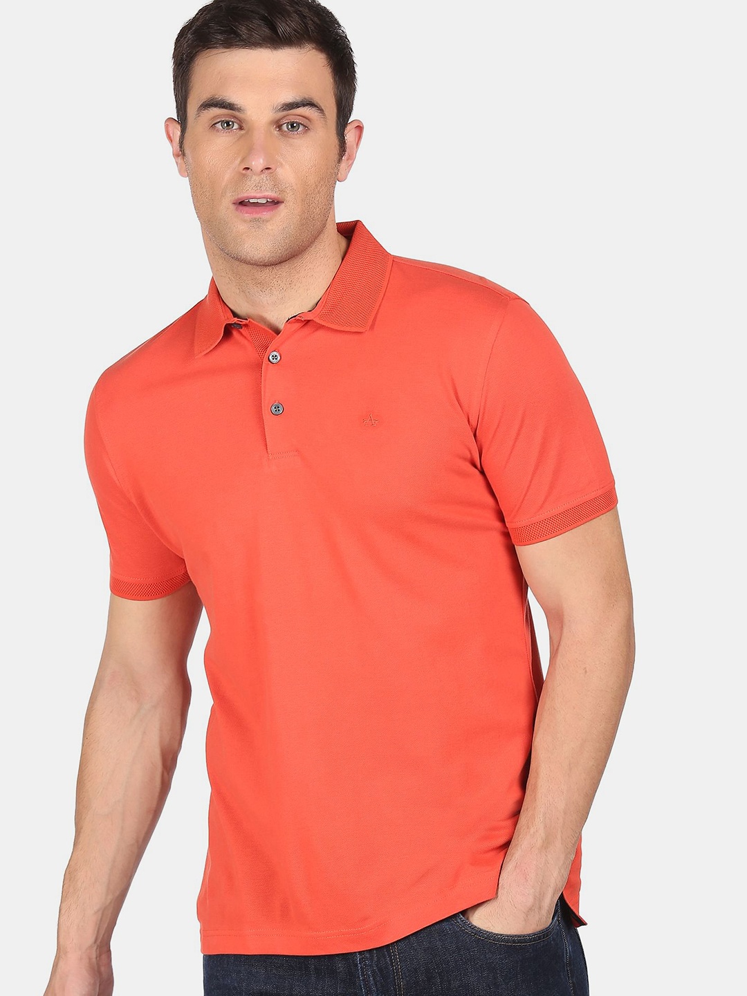 

Arrow Men Orange Polo Collar T-shirt