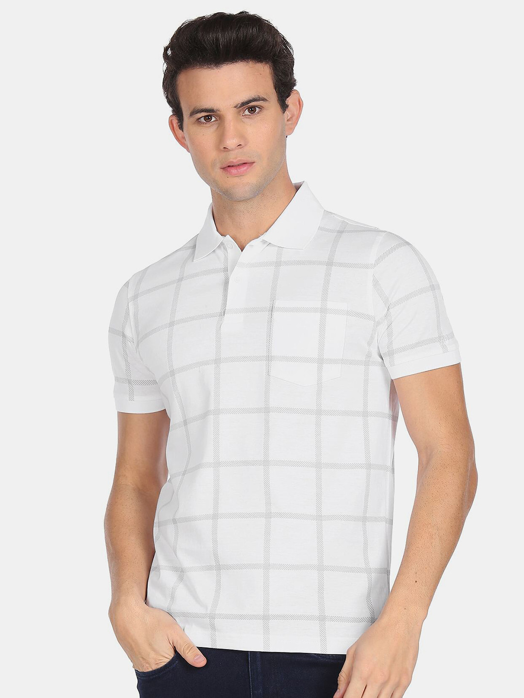 

Arrow New York Men White Checked Polo Collar T-shirt