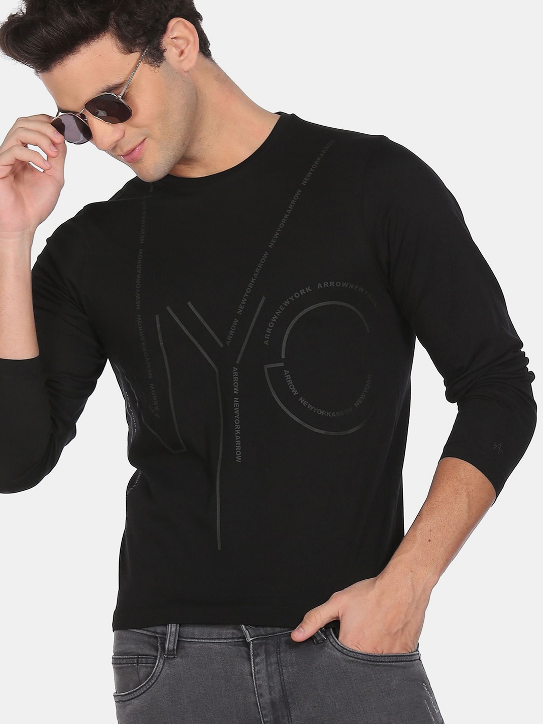 

Arrow New York Men Black Printed T-shirt