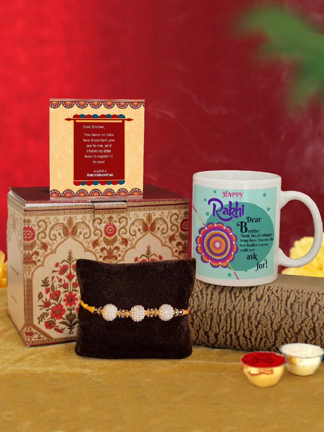 

TIED RIBBONS White Artificial Pearl Rakhi With Printed Coffee Mug